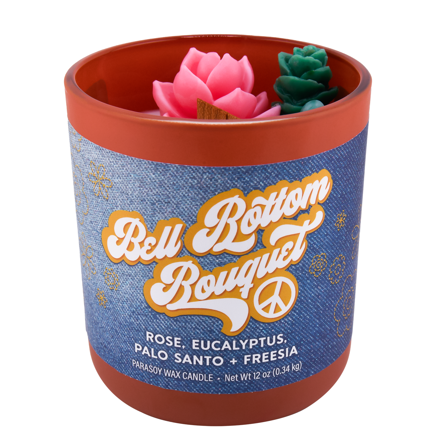 Front view of the Bell Bottom Bouquet candle jar