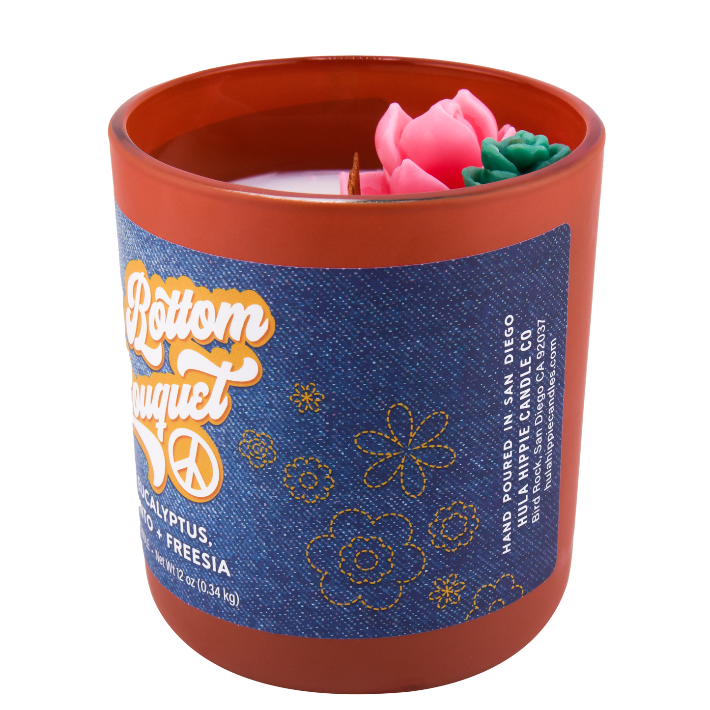 Right side view of the Bell Bottom Bouquet candle jar