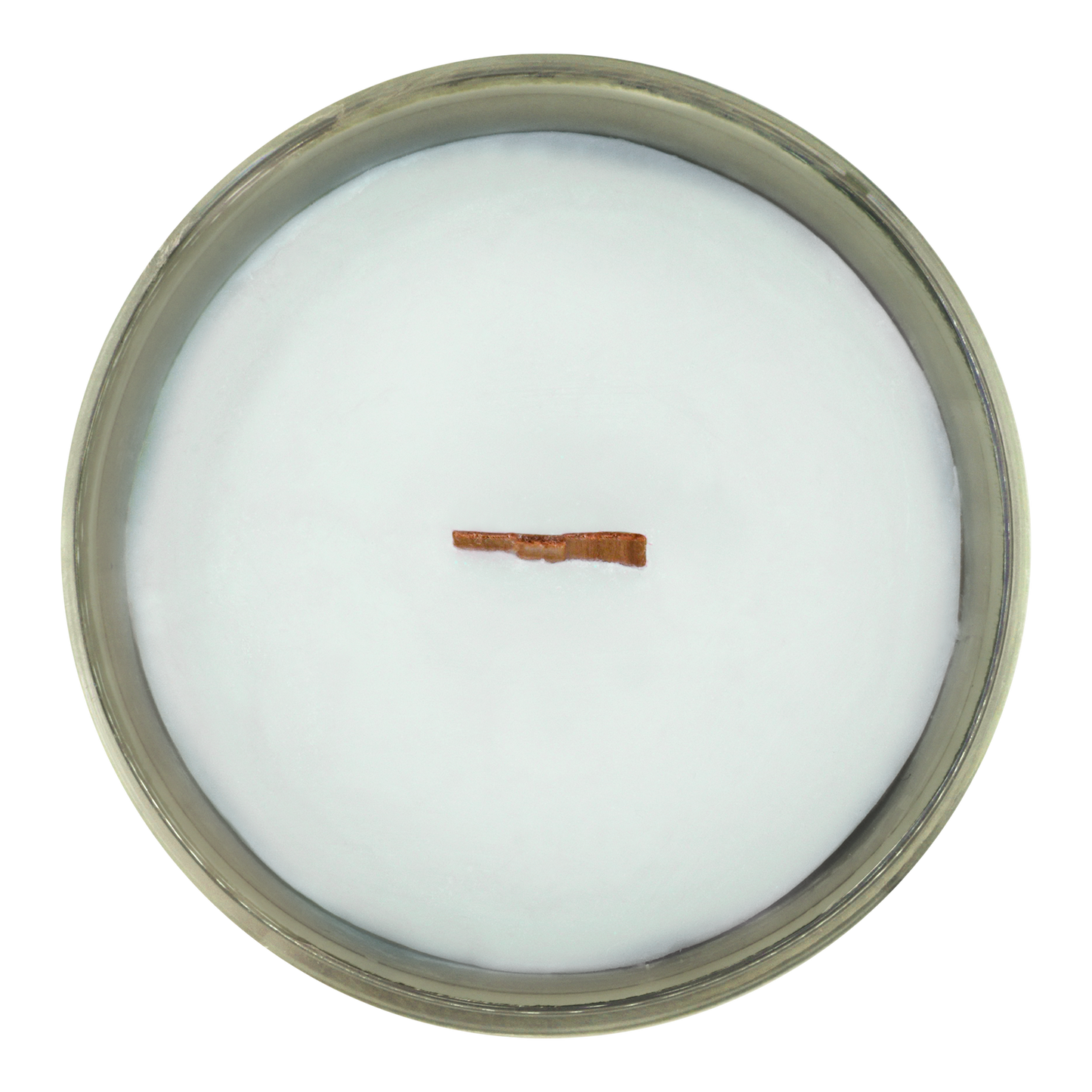 Top view of Eukalele candle inside of a green jar scented with eucalyptus and spearmint