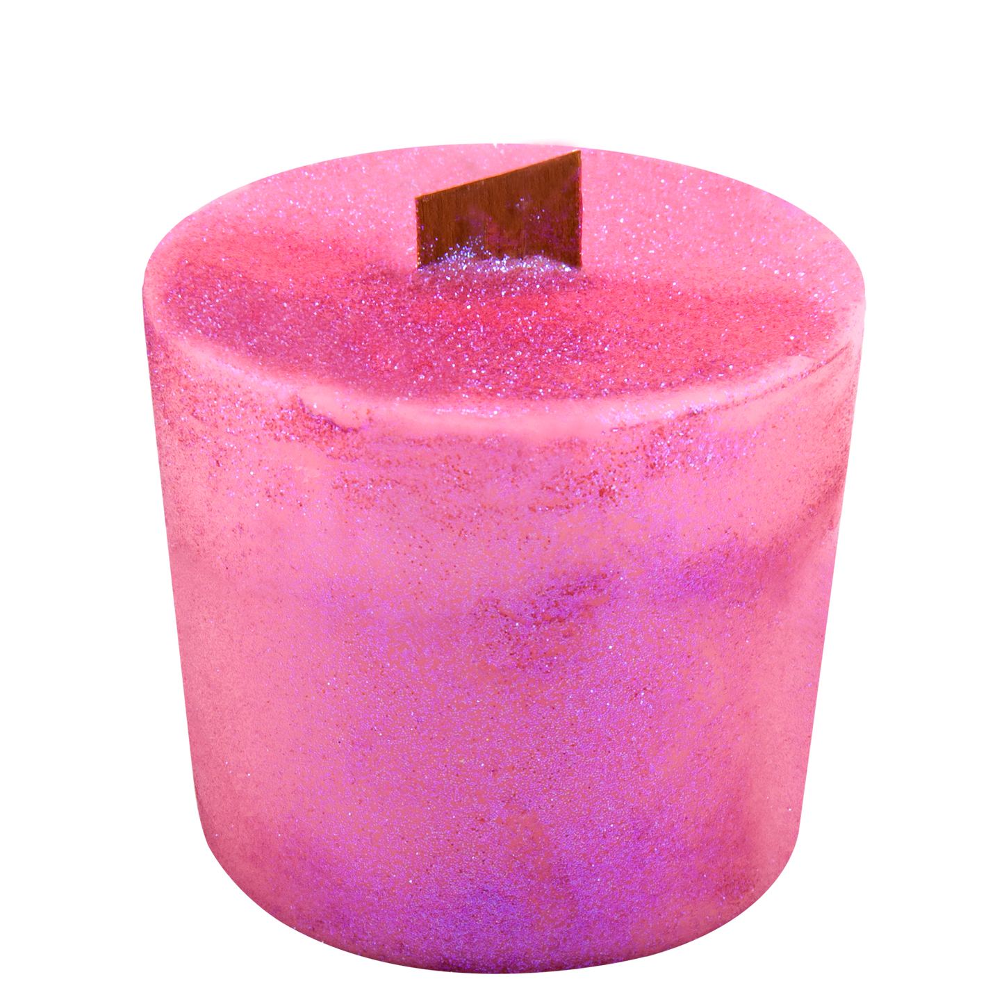 Body view of 1969 Far Out wick slip—pink and glitter refill insert scented with rich amber noir