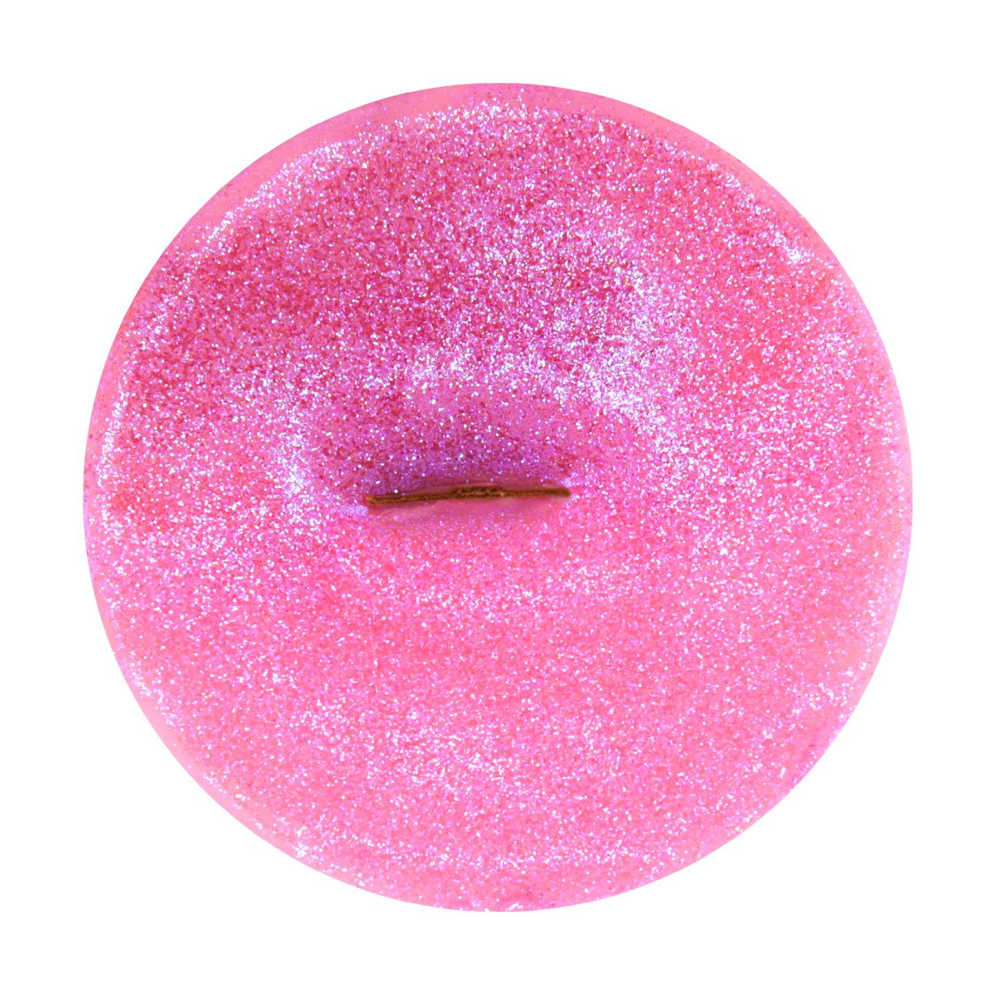 Top view of 1969 Far Out wick slip—pink and glitter refill insert scented with rich amber noir