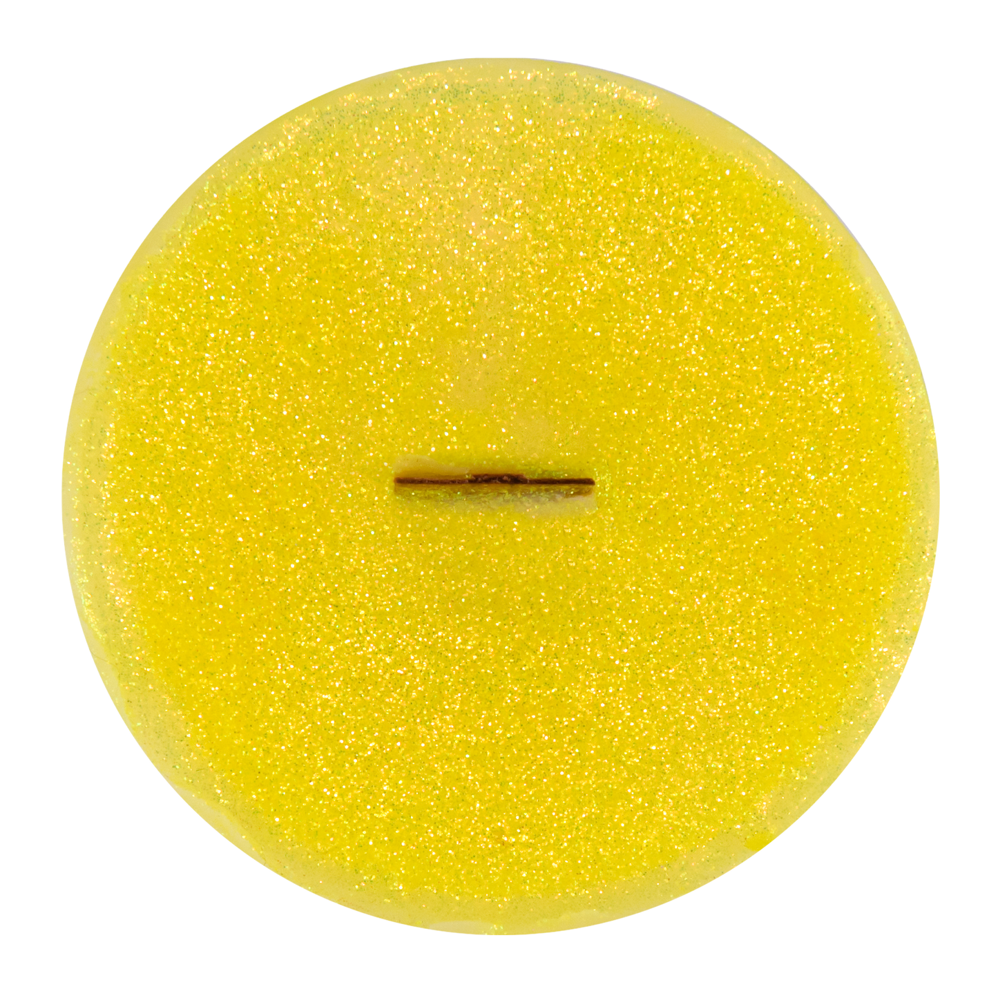Top view of Grass Skirt wick slip—yellow and glitter refill insert scented with lemon grass essential oil