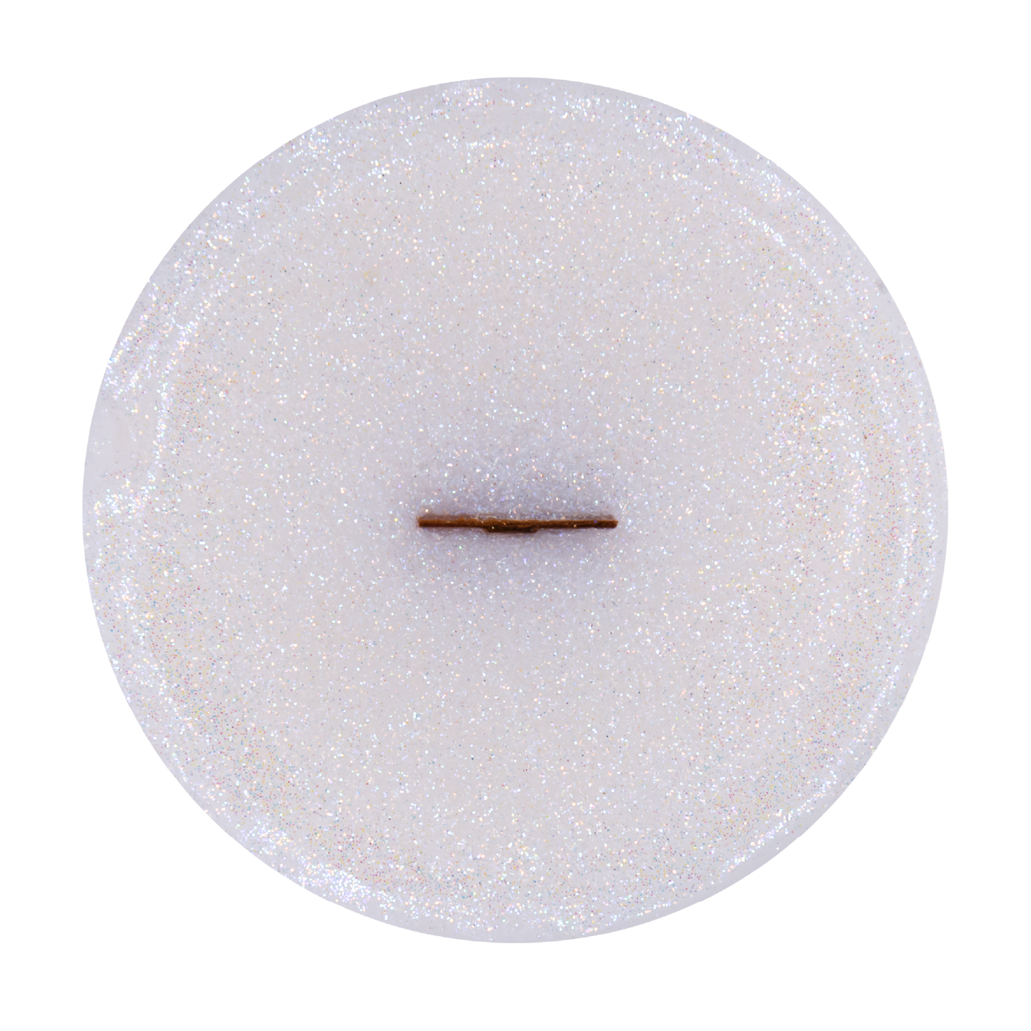 Top view of Psychedelicate wick slip—white and glitter refill insert scented with white musk, spiced vanilla, and sandalwood