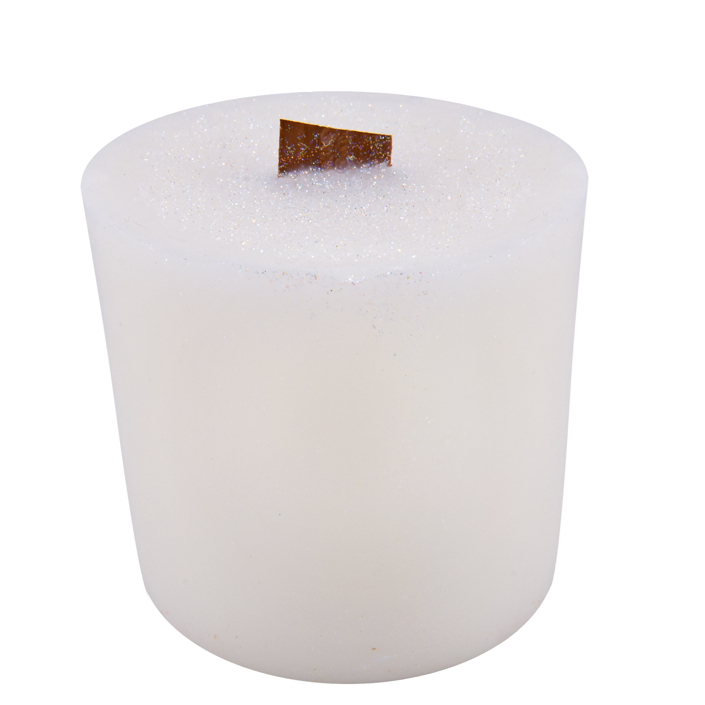 Body view of Psychedelicate wick slip—white and glitter refill insert scented with white musk, spiced vanilla, and sandalwood
