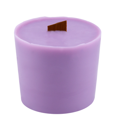 Body view of Alpenglow wick slip—purple refill insert scented with bergamot, iris, and lavender.