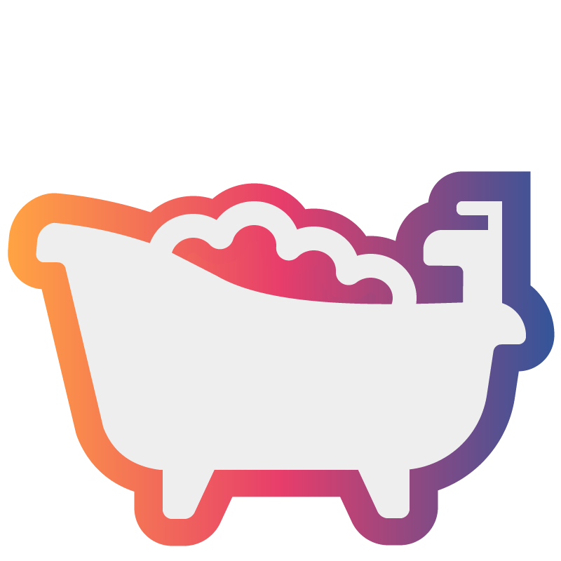 White icon of a bubble bath with a rainbow gradient outline