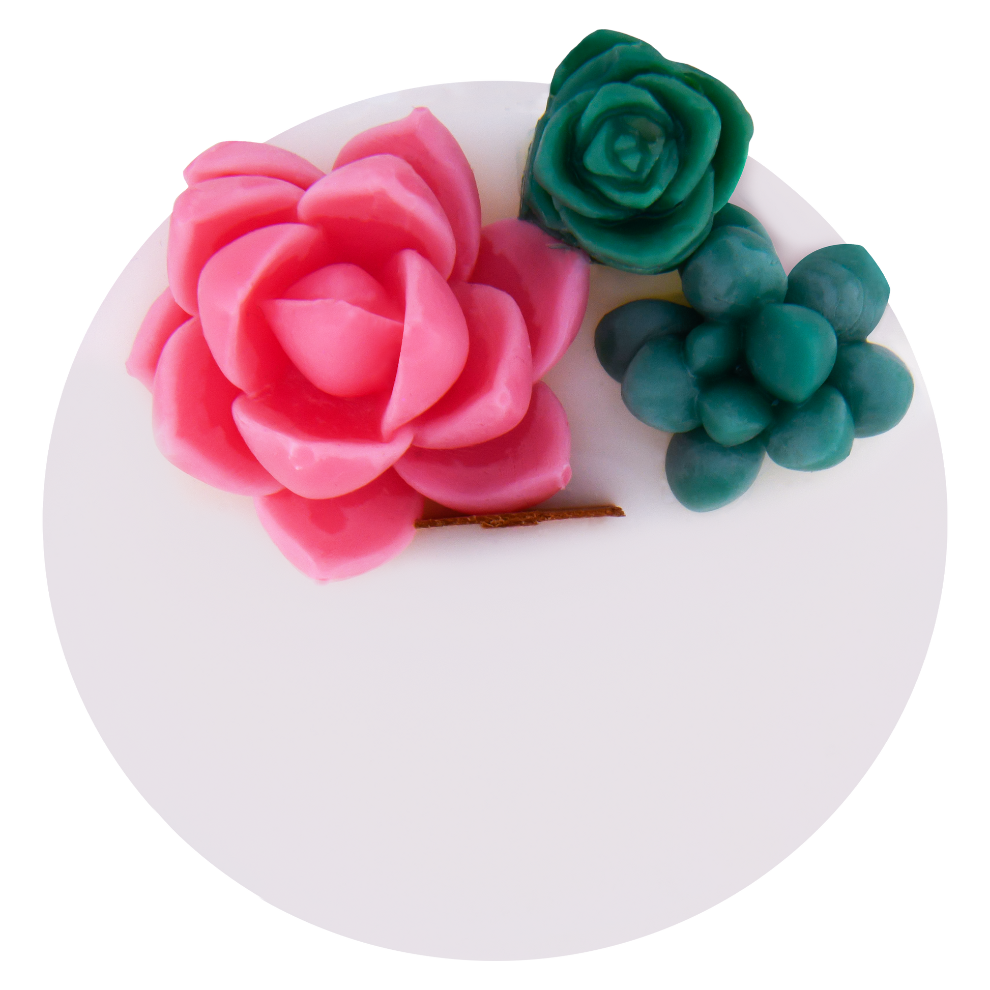 Top view of Bell Bottom Bouquet wick slip—white and decorated refill insert scented with rose, eucalyptus, palo santo, and freesia