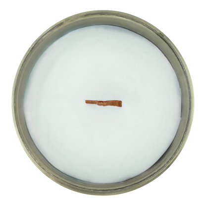 Top view of Eukalele candle inside of a green jar scented with eucalyptus and spearmint