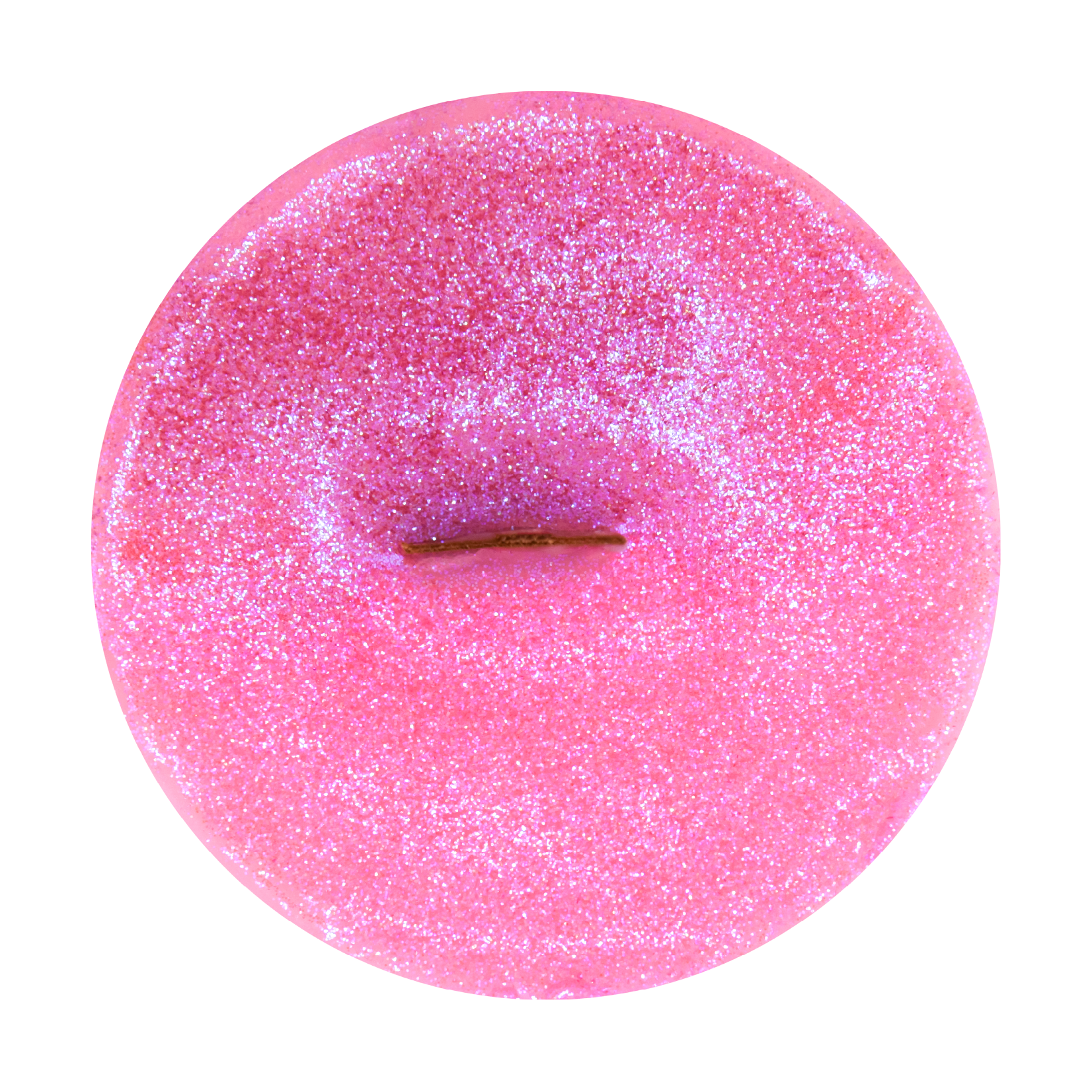 Top view of 1969 Far Out wick slip—pink and glitter refill insert scented with rich amber noir