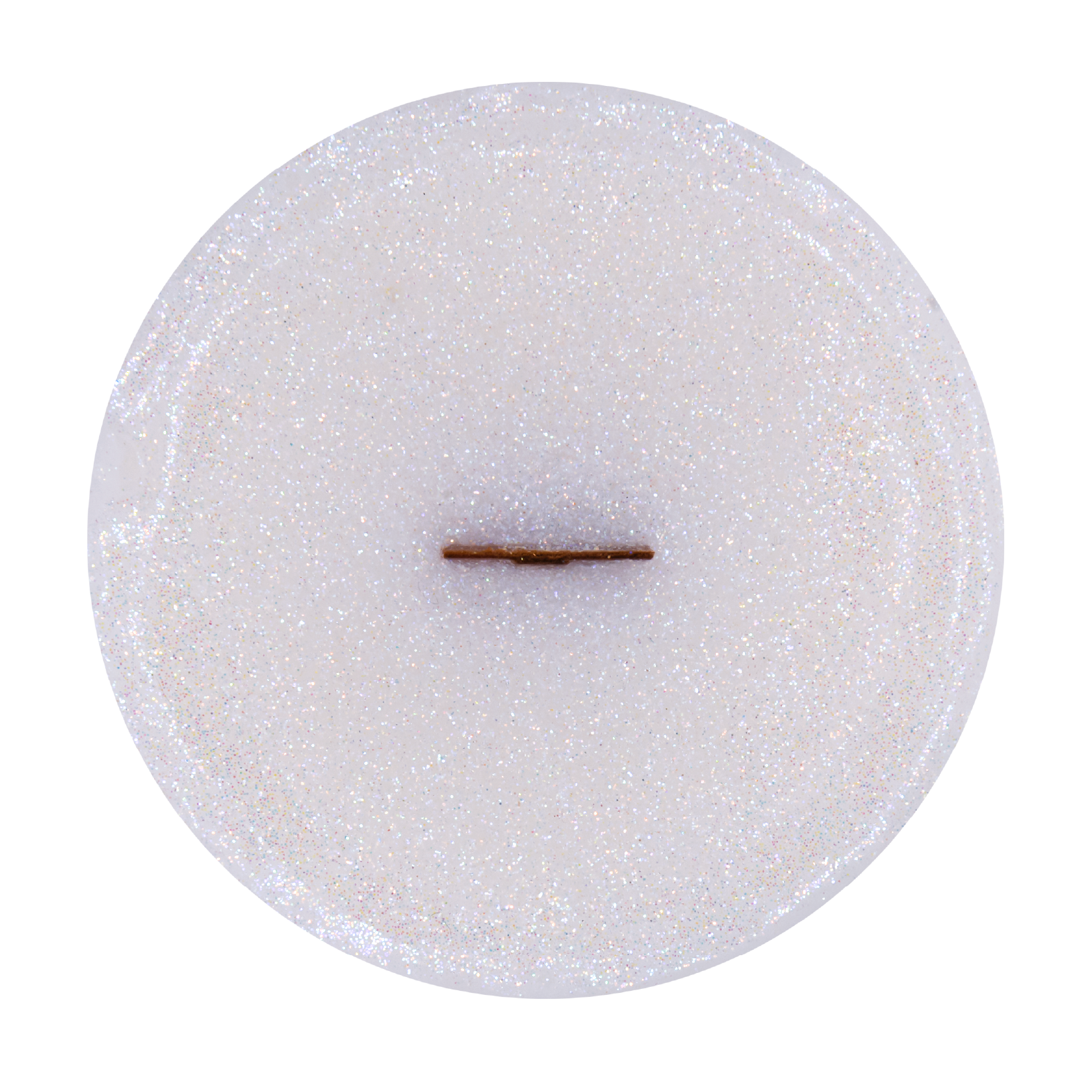 Top view of Psychedelicate wick slip—white and glitter refill insert scented with white musk, spiced vanilla, and sandalwood