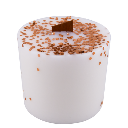 Body view of San Clemente Summertime wick slip—white and copper refill insert scented with vanilla, coconut and sugar.