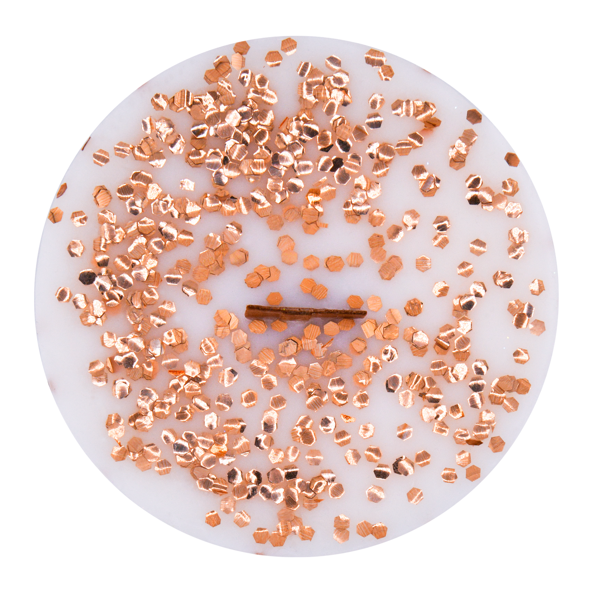 Top view of San Clemente Summertime wick slip—white and copper refill insert scented with vanilla, coconut and sugar.